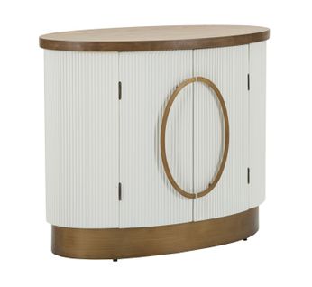 Buffet Ovale Moderne Blanc Et Brun Avec 2 Portes Et Détails Dorés, 79x48x67cm