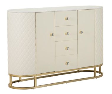 Buffet Élégant Blanc 2 Portes Et Tiroirs Avec Pieds Dorés 120x40x85 Cm