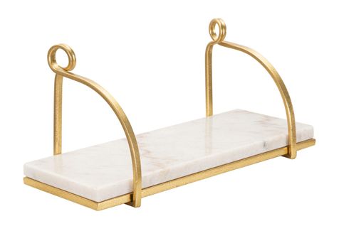 Étagère Murale 40x16x18 Cm Métal Doré Avec Plateau Marbre Blanc Élégant