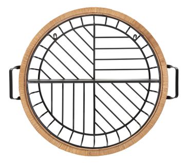 Étagère Murale En Métal Noir Avec Cadre En Rotin Tressé, 72,5x18x65 Cm