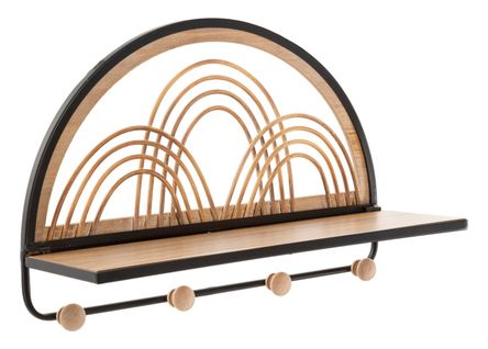 Étagère Murale Avec 4 Crochets, Design Rond, 46x15,5x30 Cm