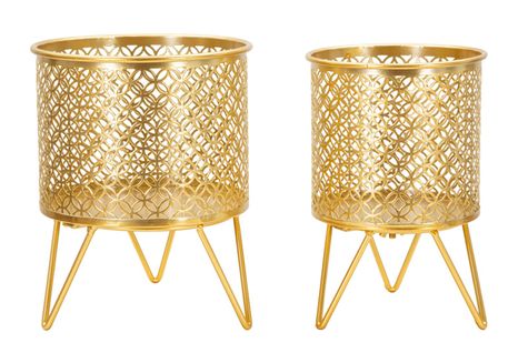 Paire De Porte-vases En Métal Doré Avec Décor Circulaire, Ø 16x20-13x20 Cm