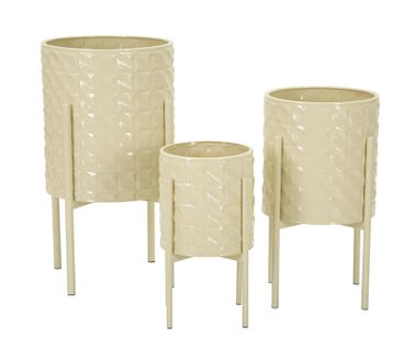Set De 3 Porte-vases Métalliques Ø 36x56,5-30x48,5-24x37,5 Cm Couleur Crème