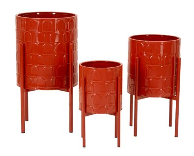 Set De 3 Porte-vases Métalliques Ø 36x56,5-30x48,5-24x37,5 Cm Couleur Rouge