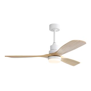 Ventilateur Plafond 52" LED Dimmable, 3 Pales Bois, Moteur Dc Réversible, Télécommande Silencieux.