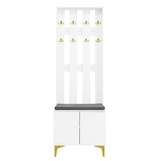 Ensemble De Garde-robe Avec Banc à Chaussures Et Coussin, Façade Avec Crochets,blanc