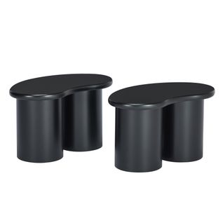 Banc Irrégulier, 2 Petits Tabourets, 16x42x24,5 Cm, Table Basse Irrégulière, Noir