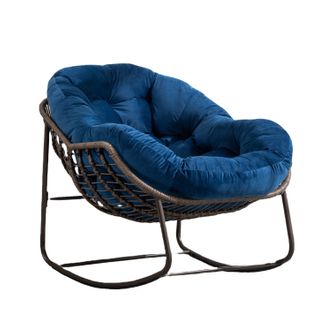 Chaise A Bascule En Rotin Extérieur - Bleu Marine