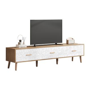 Panneau TV Bas Vintage, Meuble TV En Bois, Table TV - Bois Clair, Panneau De Porte Blanc 150*35*39cm