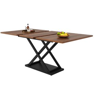 Table De Salle à Manger Télescopique (120-160×80 Cm), Table Extensible Avec Pieds En Métal Croisés