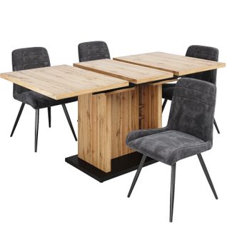 Ensemble Salle à Manger (5 Pièces), Table Extensible 119-158,5x80 Cm, 4 Chaises Velours Bois