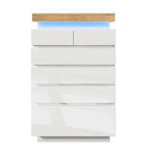Commode Laquée Avec 6 Tiroirs Et LED (contrôle Par Application), Pour Salon Ou Chambre, Blanc