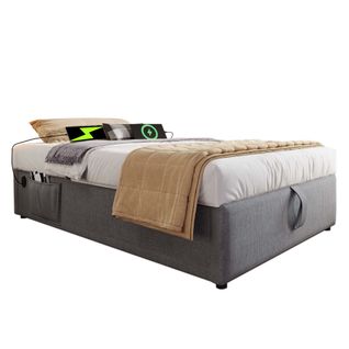 Lit Simple 90x200 Cm, Cadre Avec USB-c, Lattenrost Complet, Sans Tête, Coton, Gris