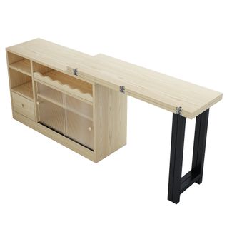 Table Pliable Extensible Avec Rangement, Table Moderne Pivotante à 360°, Naturelle Et Noire