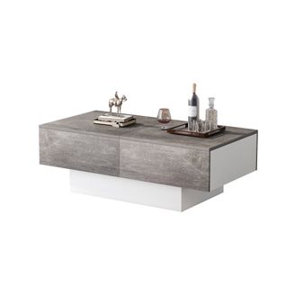 Table Basse Universelle, Design Moderne En Mélamine, Gris, Avec Rallonge Et Rangement