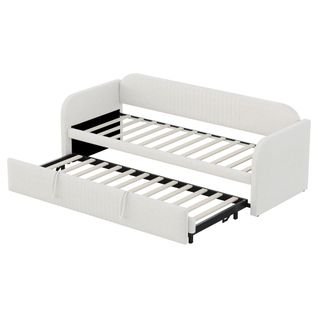 Lit Gigogne 90/180x190 Cm En Lin Beige Avec Lattenrost