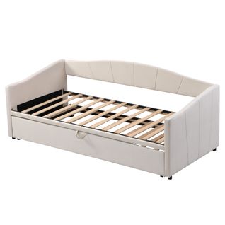 Canapé-lit Extensible 90/180x200 Cm En Velours Beige Avec Sommier