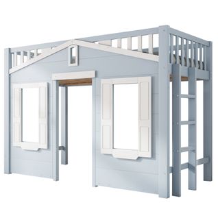 Lit Mezzanine Bleu 90x200 Cm Pour Enfant Avec Échelle Modulable Et Espace Aménageable