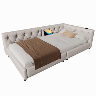 Canapé-lit 90x200 Cm Avec Éclairage LED Et Ports USB/type-c, Lin Beige