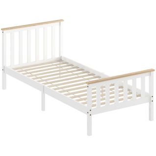 Cadre De Lit Simple En Bois De Pin Avec Espace De Rangement 23 Cm – Blanc Et Bois Naturel
