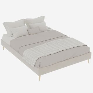 Cadre De Lit Minimaliste 140x200 cm En Velours Beige, Style Épuré