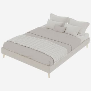 Cadre De Lit Minimaliste 140x200 cm Beige En Velours Hollandais, Base Basse