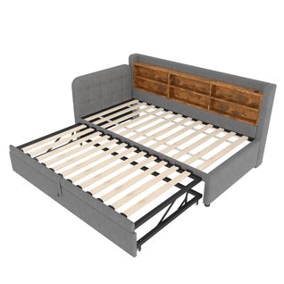 Lit Gigogne 90x200cm Convertible En 180x200cm Avec USB, Gris