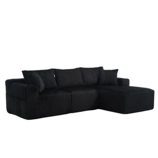 Canapé Modulable Noir Avec Chaiselongue, 2 Places, Cordon Doux Et Accessoires