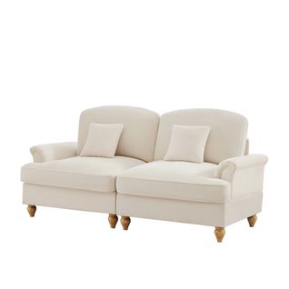 Canapé 2 Places Blanc Style Moderne-médiéval Avec Volant Amovible Et Accoudoirs Évasés