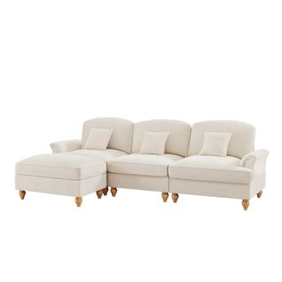 Canapé Modulable 3 Places Blanc Mid-century En L Avec Volant Amovible Et Pouf