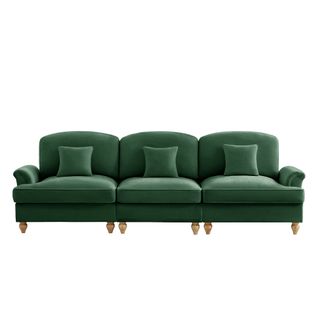 Canapé 3 Places Vert Mid-century En Chenille Avec Volant Amovible