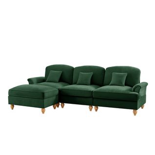 Canapé Modulable 3 Places Vert Mid-century En Chenille Avec Hocker