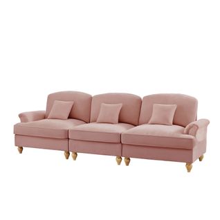 Canapé 3 Places Rose Mid-century En Chenille Avec Volant Amovible