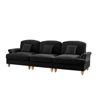 Canapé 3 Places Noir Mid-century En Chenille Avec Volant Amovible