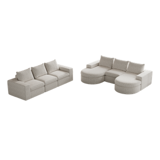 Canapé Modulable En Chenille 2 Pièces Avec Chaise Longue Et Coussins Ergonomiques, Beige