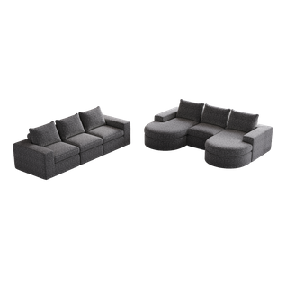 Canapé Modulable En Chenille Gris 2 Pièces Avec Chaise Longue Et Coussins