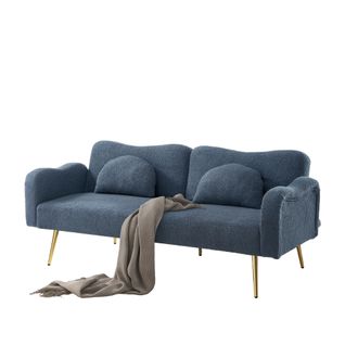 Canapé-lit 2 Places En Tissu Laine Bouclée Avec Dossiers Réglables Et Pieds Dorés