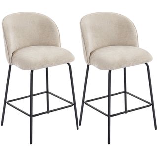 Lot De 2 Tabourets De Bar Avec Dossier Et Repose-pieds, Beige