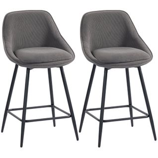 Lot De 2 Tabourets De Bar Pivotants Avec Assise En Velours Côtelé, Gris