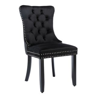Chaises De Salle à Manger 2 Pièces En Velours Noir Avec Pieds En Bois Et Clous