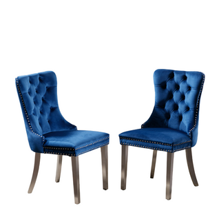 Chaises De Salle à Manger En Velours Bleu Avec Pieds Chromés Et Rivets, 2 Pièces
