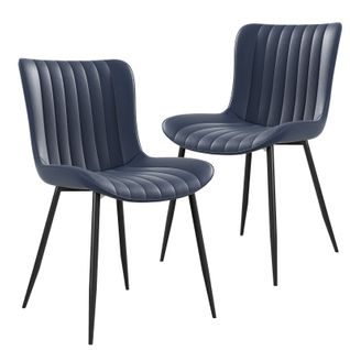 Lot De 2 Chaises De Salle à Manger En Pu Bleu, Design Moderne Et Empilables