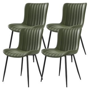 Lot De 4 Chaises De Salle à Manger En Pu Vert, Design Moderne Et Empilables