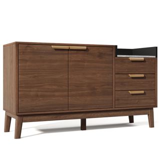 Commode Effet Chêne Avec Plateau Aspect Marbre, 3 Tiroirs, Placard Double, 120 Cm