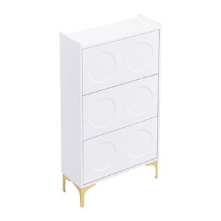 Meuble à Chaussures Moderne Blanc à Trois Étages Avec Pieds Métal 63×24×120 cm