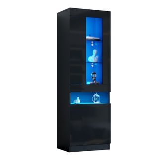 Vitrine LED Noire Moderne Avec Étagères En Verre Et Rangements 50×40×180 cm