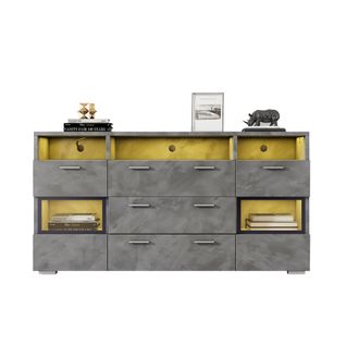 Buffet Moderne Gris 140 Cm Avec LED Et Portes En Acrylique