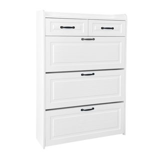 Meuble à Chaussures Moderne Blanc Avec 3 Clapets Et 2 Tiroirs, Rangement Spacieux 80×23,5×131 Cm