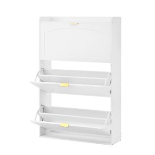 Meuble à Chaussures Étroit Blanc Avec 3 Clapets, Rangement Pratique 76×23×118 Cm