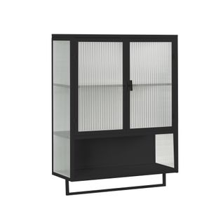 Armoire Murale 60 Cm En Verre Noir Avec Portes, Étagère Ouverte Et Porte-serviettes